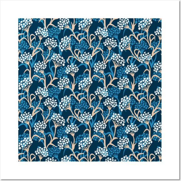 Blue Flower Drawing Pattern Wall Art by FlinArt